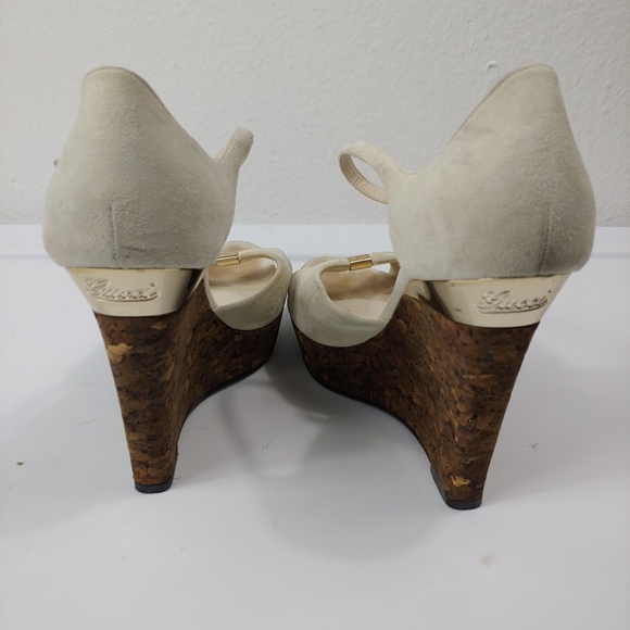 gucci suede studded accent espadrilles women's wedge heels Sz 7 B Beige - Picture 5 of 8